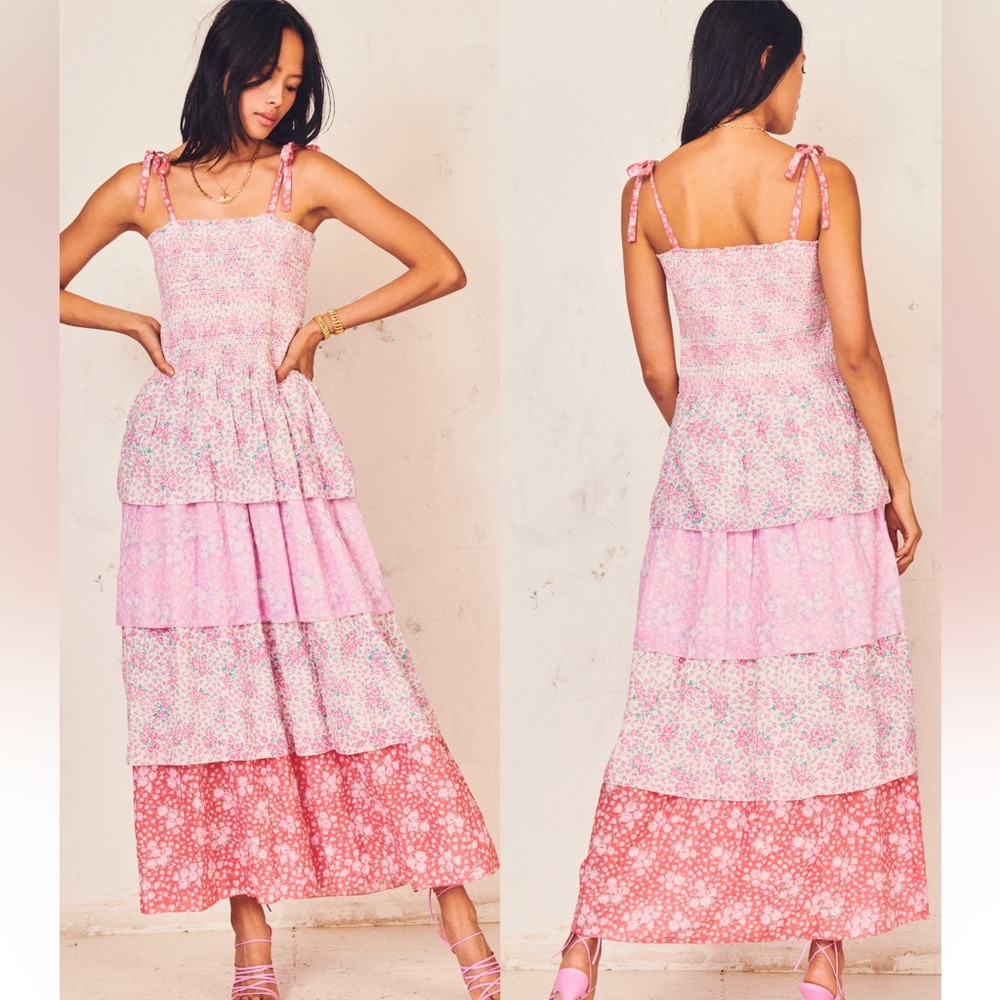 COPY - LoveShackFancy Caressa Sleeveless Floral Ruffle Dress